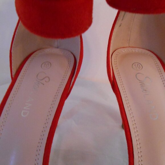 Shoeland SL-Ambrosia Red Suede Ankle Strap Open Toe 3.25" Stiletto Heels-Size 10 - Picture 7 of 8